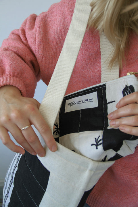 Quilted Cosmetic Bag | Embroidered White + Black