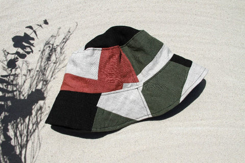Handmade olive-mauve-black-bucket-hat.