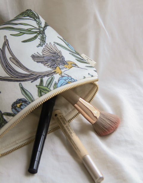 Cosmetic Bag | White Sugarbird + Protea
