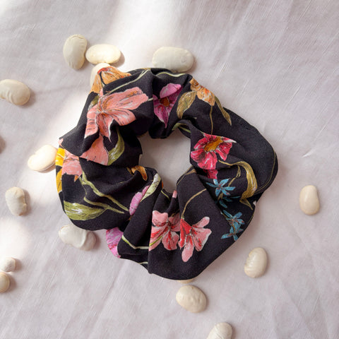Black Floral Scrunchie