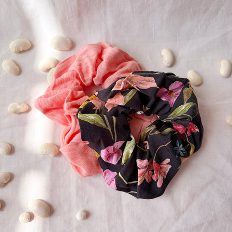 Black Floral Scrunchie