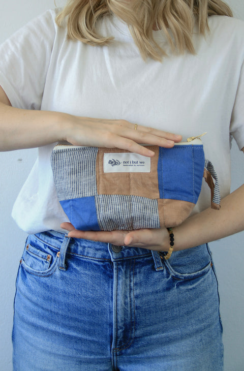 Quilted Cosmetic Bag | Mocha + Sky Blue