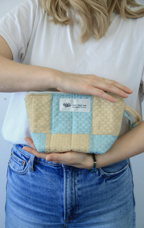 Quilted Cosmetic Bag | Butterscotch + Blue Blocks