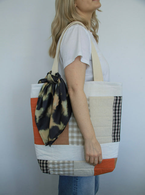 Patchwork Quilted Tote Bag – Cherry + Gingham
