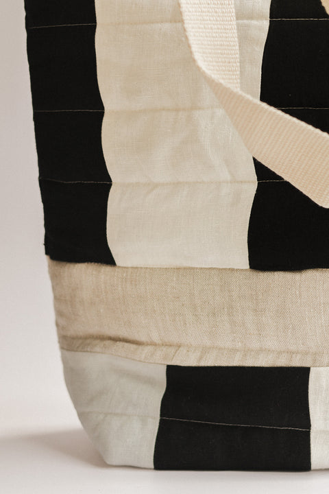 Patchwork Quilted Tote Bag | Black + White