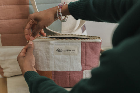 Quilted Cosmetic Bag | Mauve + Rust