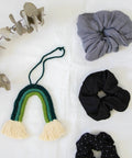 Scrunchies and a macramé rainbow