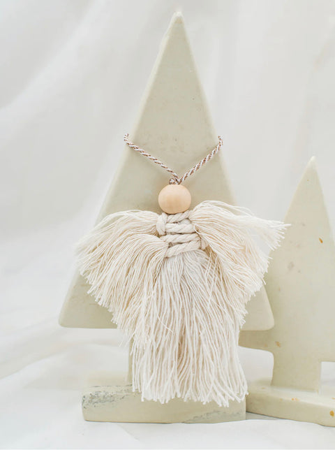 White macrame angel ornament