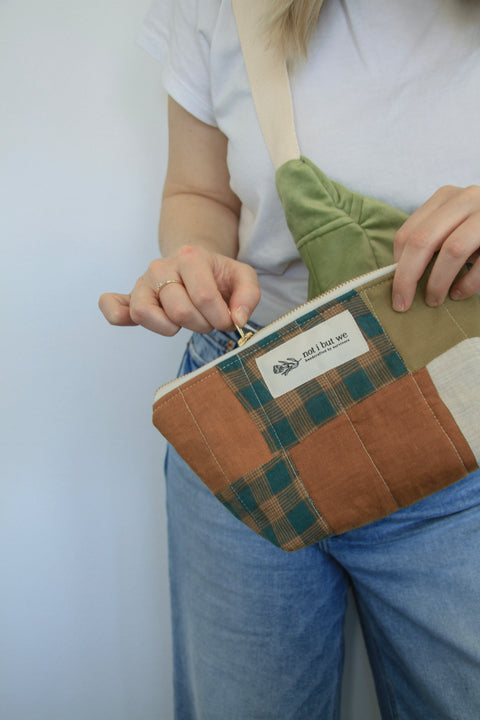 Quilted Cosmetic Bag | Avocado + Tartan