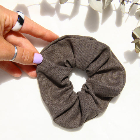 Olive Linen Scrunchy presented