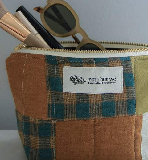 Quilted Cosmetic Bag | Avocado + Tartan