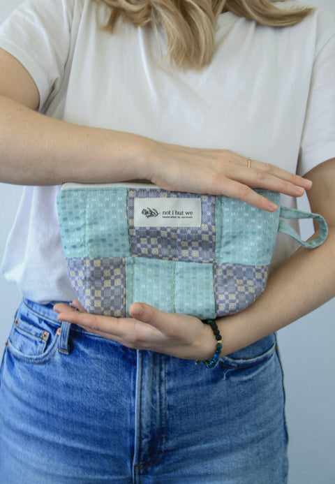 Quilted Cosmetic Bag | Lavender + Blue Blocks