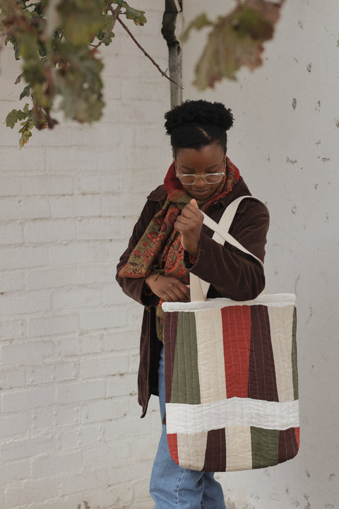 Quilted Patchwork Tote Merlot-Eggplant-Olive