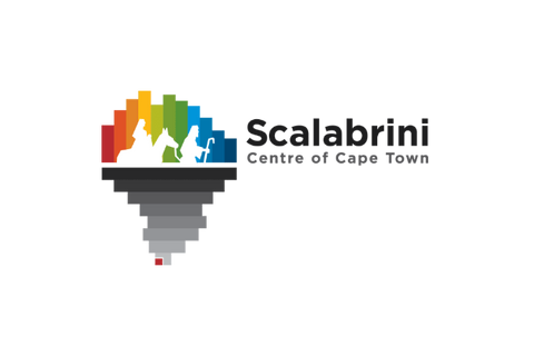 Logo of Scalabrini Centre of Cape Town with colorful silhouettes and text on a green background