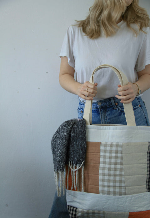 Patchwork Quilted Tote Bag | Cherry + Gingham
