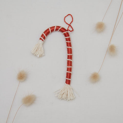 red candy cane macrame ornament