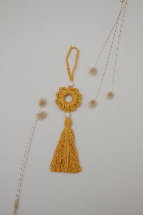 mustard large tassel macrame ornament 