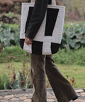 quilted patchwork tote black and white