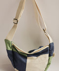 sage navy beige patchwork crossbody bag on white background
