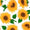Cotton fabric with sunflower pattern on a white background